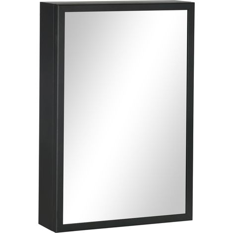 Armadio con specchio per bagno nero 40 x 12 x 60 cm in acciaio inox e alluminio (1/4)