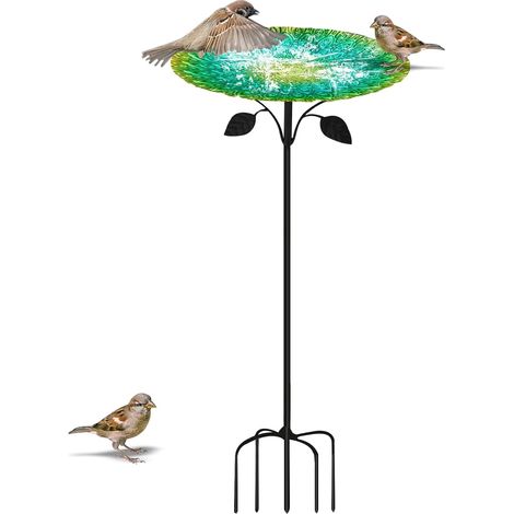 Abreuvoir pour oiseaux - 27 cm - Sur pied - En métal - Avec socle à 5 branches - En métal - Pour l'extérieur - Pour oiseaux (1/4)