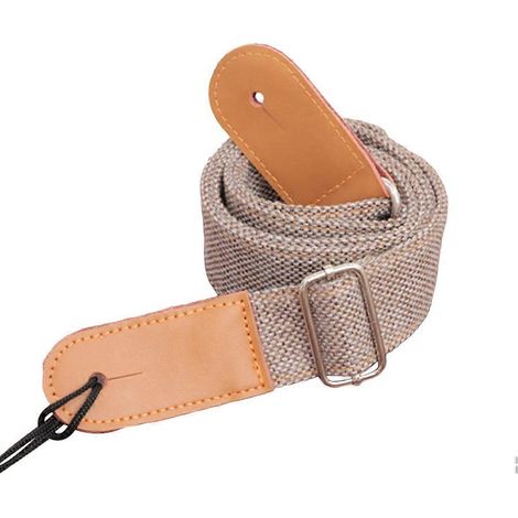Sangle de ukulélé style campagnard en coton, lin et cuir véritable (gris clair)-Light Grey (1/3)