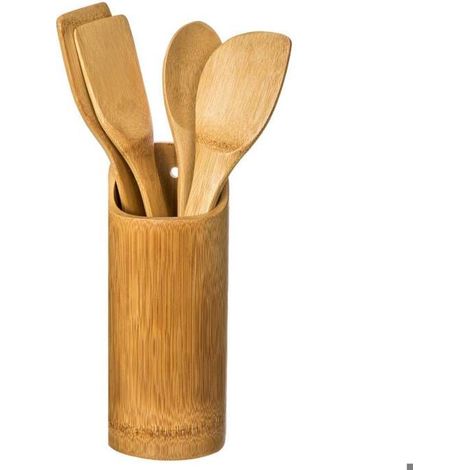 Pot à ustensiles en bambou avec 4 spatules (1/5)