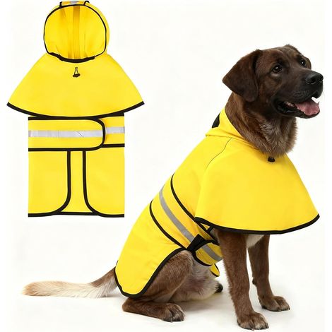 1 Manteau Chien Jaune, Imperméable, Bandes Réfléchissantes, Réglable, Trou Harnais, Extérieur (1/5)