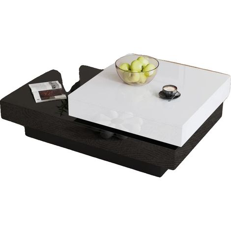 Mesa de centro con tablero giratorio de 360°, capacidad de carga de 30 kg, color blanco y negro. (1/2)