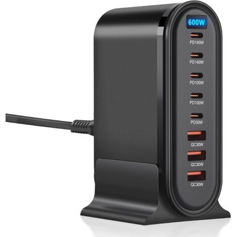 600W Chargeur USB C Multiple, 8 Ports Chargeur Rapide GaN Multiprise QC+PD, Chargeur Rapide Prise Station de Charge Compatible avec Laptop Phone (1/5)