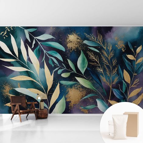 Fototapete Tapete Vliestapete mit Kleber - Wandtattoo - leicht anzubringen - Wandverkleidung Botanische Blätter 416x254 cm (1/5)