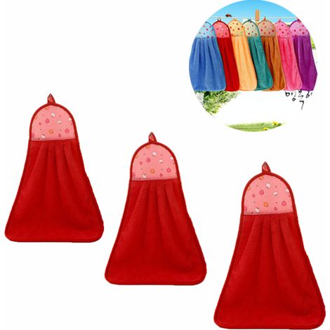 Ensemble de 3 serviettes en velours corail à suspendre, à utiliser comme torchon ou serviette de toilette.