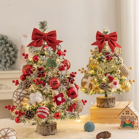 Arbre De Noël Miniature - Avec Lumières Led Pré-installées - Flocage Neige Artificielle - Décor Intérieur Pour Table - Hauteur 45 cm Ou 60 cm (1/5)