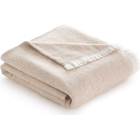 Todocama - Coperta in cotone extra morbida con motivo a righe, copriletto multiuso quattro stagioni per divano, letto, federa decorativa e coperta in pile, (beige sabbia, 230 x 240 cm). (1/5)
