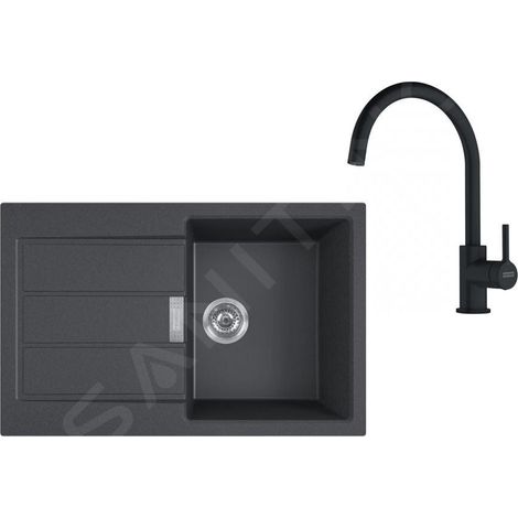 Franke Colonnes - Set de cuisine T123Č,évier en tectonite SID 611-78 + robinet FN 6018.901, noir / noir mat 143.0687.352 (1/4)