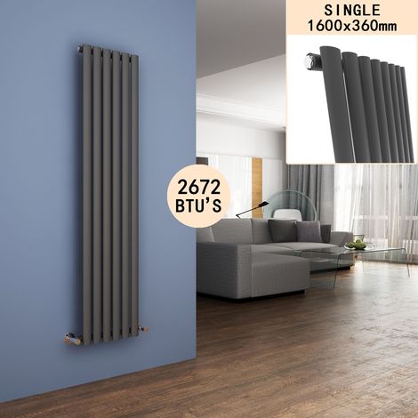 ELEGANT 1600 x 360 mm Modern Vertical Column Designer Radiator Anthracite Oval Single Panel Radiator Heater (1/5)