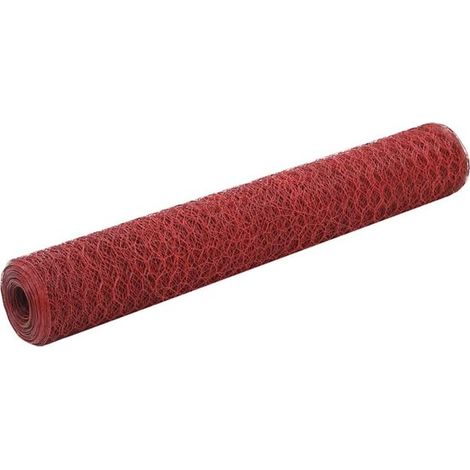 Grillage à poules en rouleau 25 x 1 m, maille hexagonale 13 mm, acier revêtu de PVC, pour volière, clôture d'animaux et jardin, rouge (1/5)