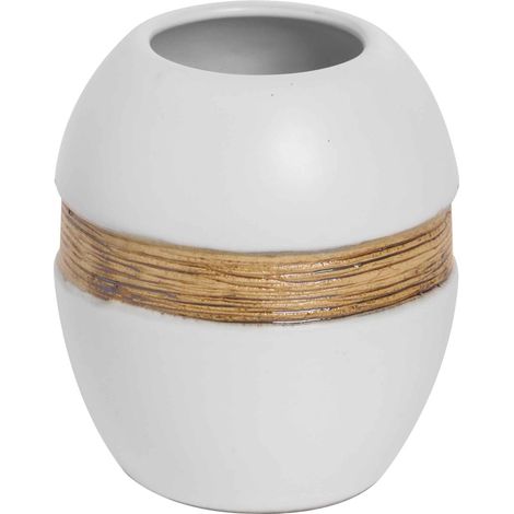 Porte-savonbrosse à dents à poser blanc et bronze en céramique mod. Maya (1/2)