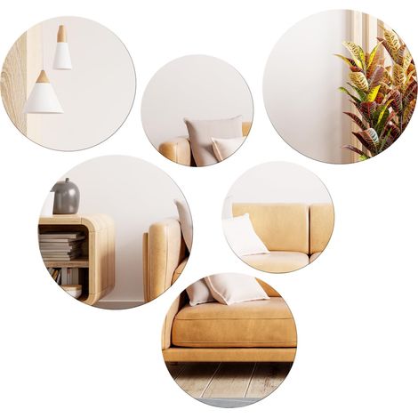 Lot de 6 miroirs ronds adhésifs pour le mur - 10, 15, 20 cm - Carreaux de miroir (1/5)