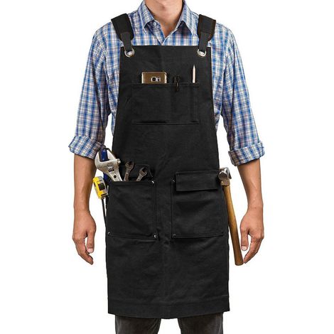 Tablier en toile transfrontalier, vente directe d'usine, pantalon à poches multiples Amazon, tablier fonctionnel pour menuisier et électricien, vêtements de travail imprimés avec logo (noir) (1/5)