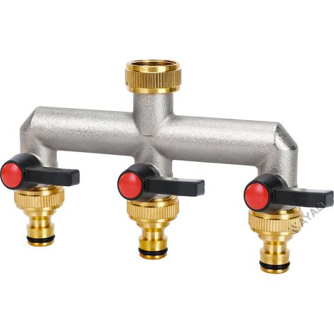 Robinet 3 voies Distributeur d'eau, Distributeur 3 voies 3/4 pouces en laiton Raccord d'eau Distributeur, Tuyaux d'arrosage de jardin avec adaptateur 3/4", Robinet à tournant sphérique pour (1/5)
