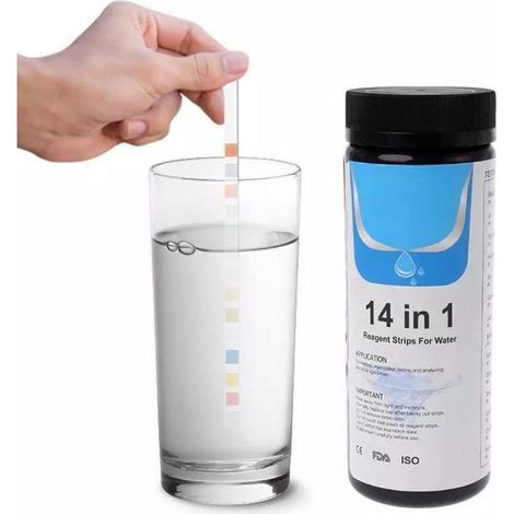 50 bandelettes de test d’eau 14-en-1 – analyse pH, chlore, acide cyanurique, dureté et autres paramètres – pour eau potable, piscine et aquarium (1/5)