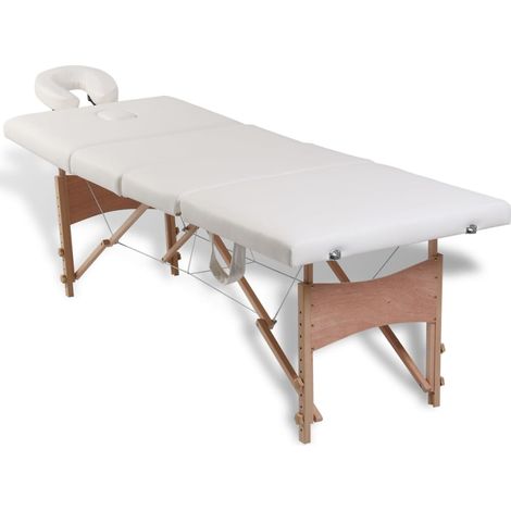 Table de massage pliable Blanc crème 4 zones avec cadre en bois (1/5)