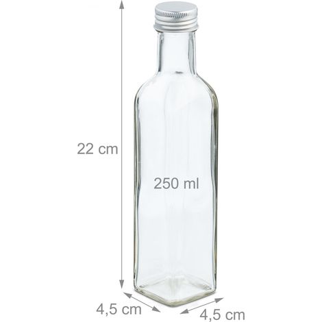 Set di 10 piccole bottiglie di vetro per liquori, eventi, regali eleganti, 22 x 4,5 x 4,5 cm, vetro trasparente, 130014845