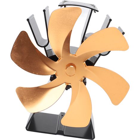 Ventilateur de table à 6 pales, alimenté par la chaleur, en alliage d'aluminium, avec commande manuelle, pour poêles à bois et brûleurs à granulés, couleur or. (1/5)