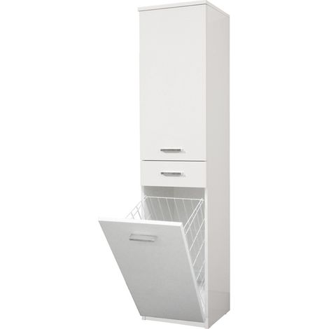 Colonna multiuso CLASSIC con cestello portabiancheria, anta DX e cassetto Bianco Lucido