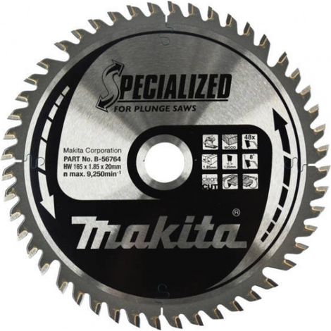 Makita – Lame de scie circulaire 165mm – Alésage 20mm – 48 dents – Pour bois dur et aluminium – Amortissement des vibrations