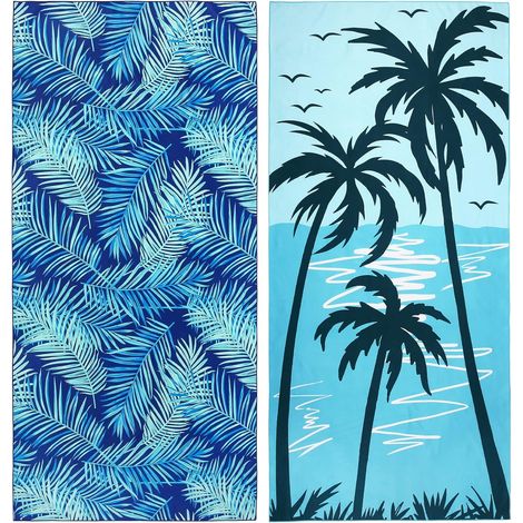 Lot de 2 serviettes de plage en microfibre, grandes (70 x 150 cm), anti-sable, séchage rapide, idéales pour le camping. (1/5)