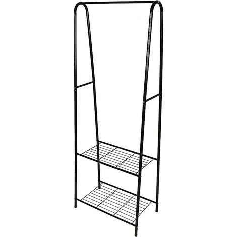 Portant à vêtements, Penderie à vêtements, Portemanteau avec 2 étagères de Rangement pour Chaussures, Cadre métallique, Gain de Place, pour Chambre, entrée-Noir (1/5)