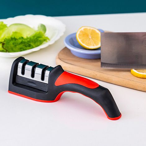 Affûteur de couteaux Red Kitchen à 3 étapes, pierre à aiguiser multifonctionnelle, pierre à aiguiser noire et rouge, outils de cuisine (1/5)