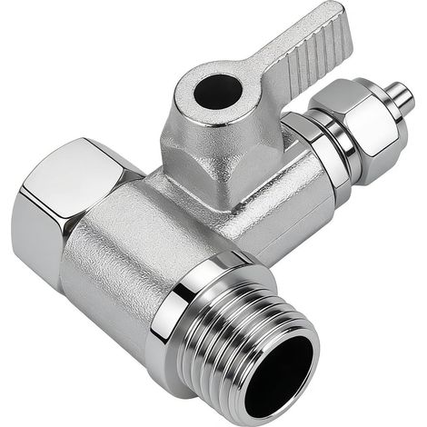 Vanne d’Arrêt Adaptateur en T 3/8 x 3/8 x 1/4 en pour Installation d’Eau, Robinet 3 Voies Répartiteur avec Double Sortie et Vannes Indépendantes, Adaptateur de Robinet pour Filtre Cuisine, Jardin (1/5)