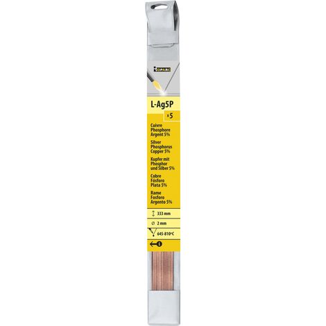 5 BAGUETTES CUIVRE PHOSPHORE ARGENT 5% Ø 2mm - L. 333mm - GYS - 047228
