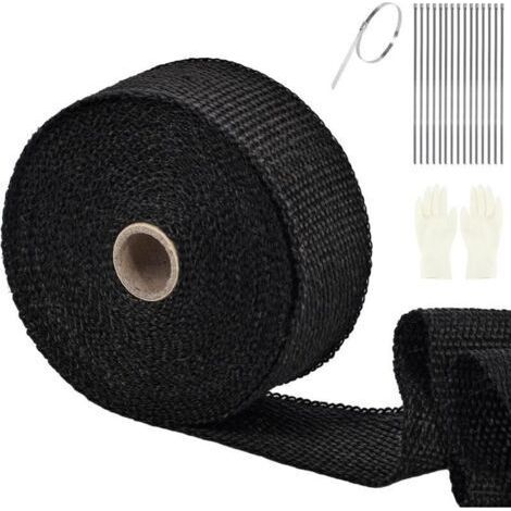 Bande Thermique, 15M50MM Echappement Ruban Isolant Collecteur, Isolant Thermique Bande avec 10Attaches en Serrage Inoxydable, Pour Collecteur de Moto et Pot d’échappement (Noir) (1/4)