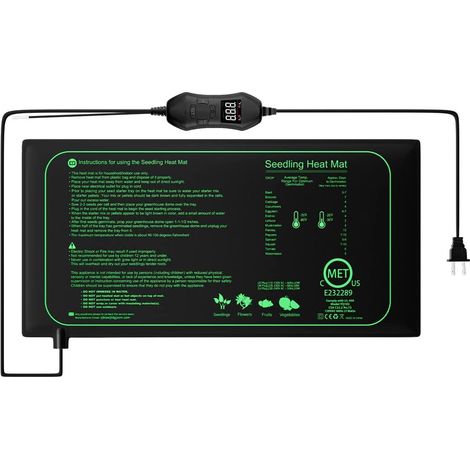 Tapis Chauffant - 50 W - Thermostat Réglable + Sonde NTC - Étanche IPX4 - Pour Semis Intérieur Fermentation Bricolage - 25 cm