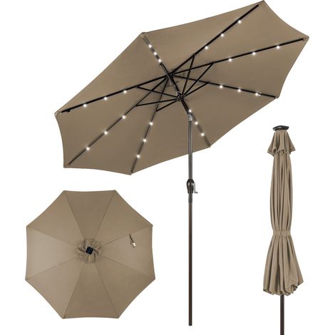 COSTWAY Sombrilla de Playa Solar LED 3M Plegable Quitasol Parasol para Jardín Patio Balcón Marrón (1/5)