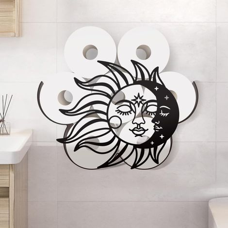 Porte-Rouleau de Papier Toilette Métal Soleil Lune pour 8 Rouleaux Supplémentaires, Noir Astrologie Rangement Décoratif Papier Toilette Organisateur Monté Mur pour Salles de Bain Maison Bureau (1/5)