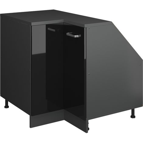 Armario para techo inclinado Armario de esquina Rion, Negro brillo intenso, 75.6 x 81.6 cm con 1 puerta, carcasa del armario 60 cm de profundidad, Vicco (1/5)
