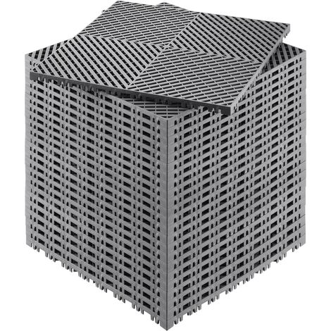 Mophorn ineinander greifende Drainagematte, 15,7 x 15,7 Zoll modulares Kissen, 24 Stück rutschfeste graue PP-Bodenfliesen für Garage, Garten, Küche und Außenbereich