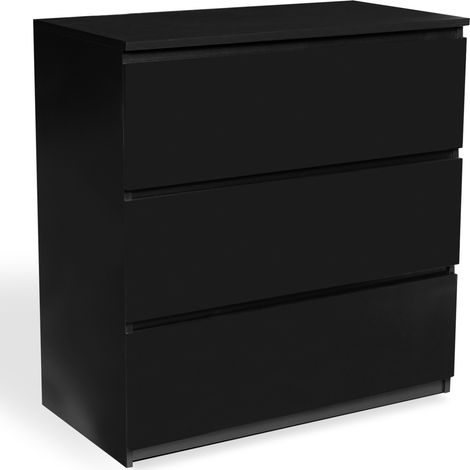 Idmarket – Commode enfant 3 tiroirs 78 cm – Largeur 40 cm – Hauteur 80 cm – Panneaux de particules bois noir – Rangement optimisé