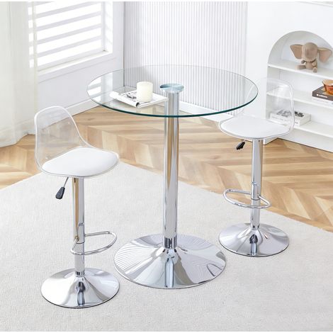 DESMIU Table de Salle à Manger Ronde en Verre avec 2 Tabourets Pivotants et Réglables, pour Bar, Café et Salon (1/5)