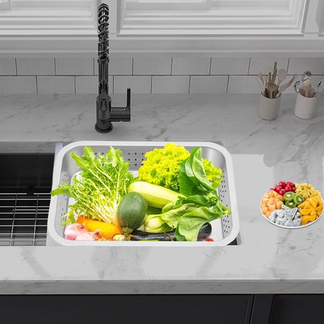 2Pcs Stainless Steel Colander Set, 0.88Gal Capacity Perforated Strainer & Solid Basin for Kitchens,Heat-Resistant to 212°F,Stackable Washing Up Bowl Set for Pasta,Berries or Marinating,Dishwasher Safe (1/5)