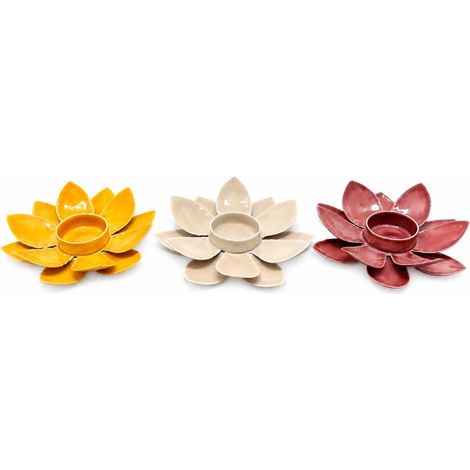 Portacandele fiore di loto in metallo 13 cm set da 3 (1/5)