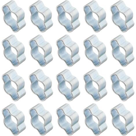 BUNTHAUS 50 Pcs 3-5mm Collier de Serrage à Double Oreille, Anneaux de Sertissage de Clip Torique en Acier Galvanisé pour Connexions de Raccords Tubes Essence Carburant, Ton Argenté (1/3)