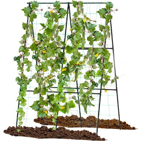 COSTWAY Outdoor Trellis Climbing Plants A-Frame Garden Trellis w/ Netting-Black (1/5)