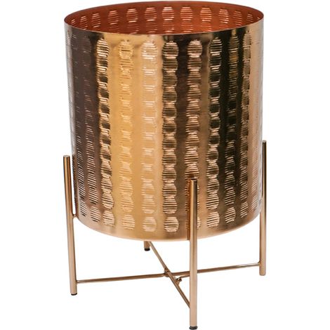 Zendaya Embossed Metal Planter with Stand - Mild Steel - L27 x W27 x H40 cm - Gold