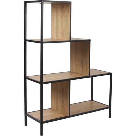 Étagère escalier en métal et bois – Dimensions 80 x 30 x 112 cm – Style industriel vintage – Pour rangement livres et objets déco