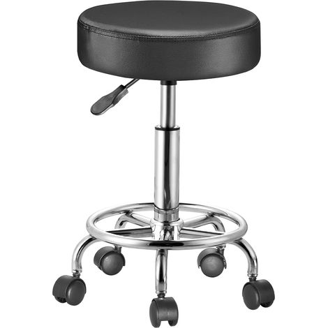 Sgabello con ruote Rotondo Ecopelle Nero Altezza Regolabile Base Acciaio Zincata (1/5)