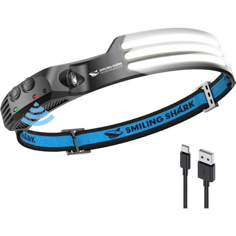Lampada frontale, 230° grandangolare 3LED strisce di luce bianca faro ricaricabile con sensore di movimento impermeabile per campeggio escursionismo, lampada frontale a LED luce da campeggio (1/5)