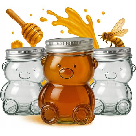 12x Barattolo di vetro TEDDY BEAR da 150 ml con coperchio per SPEZIE miele LIQUORE regalo (1/5)