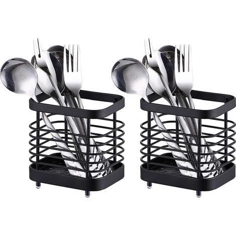 Support Pour Ustensiles De Cuisine - Acier Inoxydable - Pour Évier Et Plan De Travail - Noir - 10,5 X 10 X 7,5 Cm - Lot De 2 (1/5)