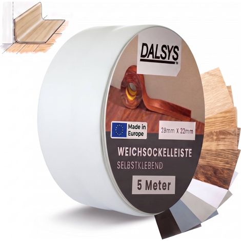 Dalsys Weichsockelleiste selbstklebend Klebeleiste, Abschlussleiste für Fugen in Wohnbereich, Küche, Bad, aus PVC Kunststoff - Grau 5m