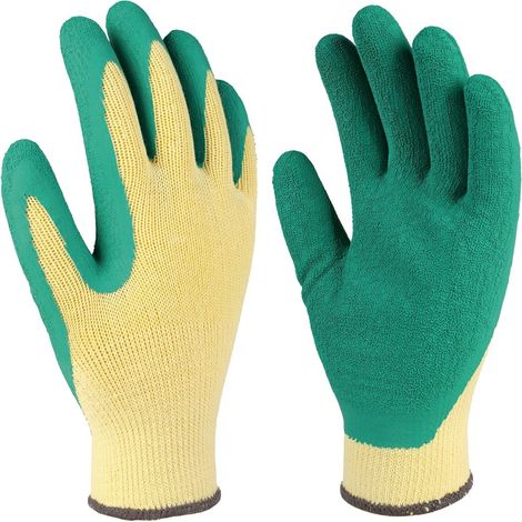 Polyesterhandschuhe mit Latexhandfläche (Größe 8) gelb und grün