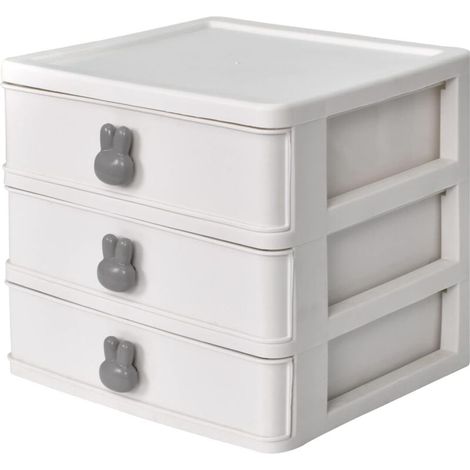 Cosmétique Organisateur Tiroirs Maquillage Tiroir Boîte Bureau avec 3 Tiroirs Lapin Poignée Cosmétique Boîte De Rangement pour Salle De Bains Chambre Rouges À Lèvres Vernis À Ongles (Bla (1/5)